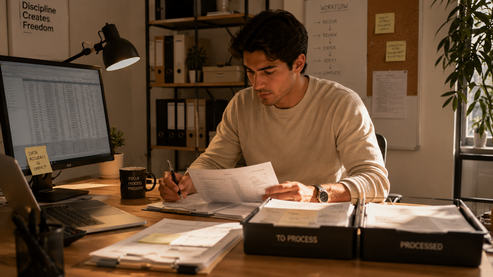 Data Entry professional at computer